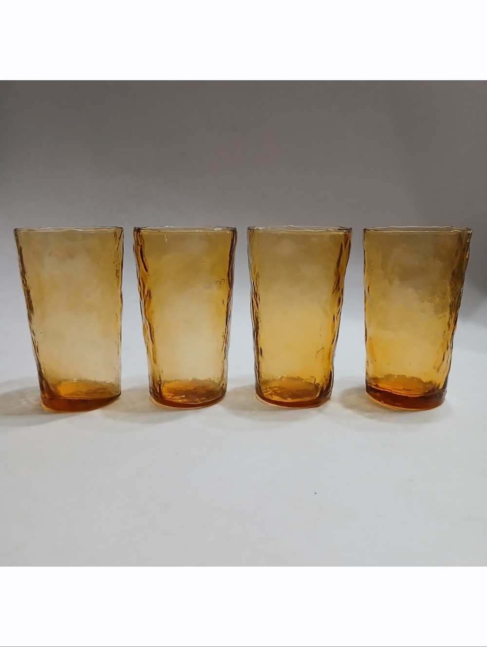 Set Of 4 Vintage Anchor Hocking Morgantown Amber 4.75” Crinkled Juice Glass Cup